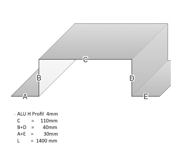 ALU SCHLEUSE  H-Profil  4mm    110/1400 [ Konzentratrinne ]